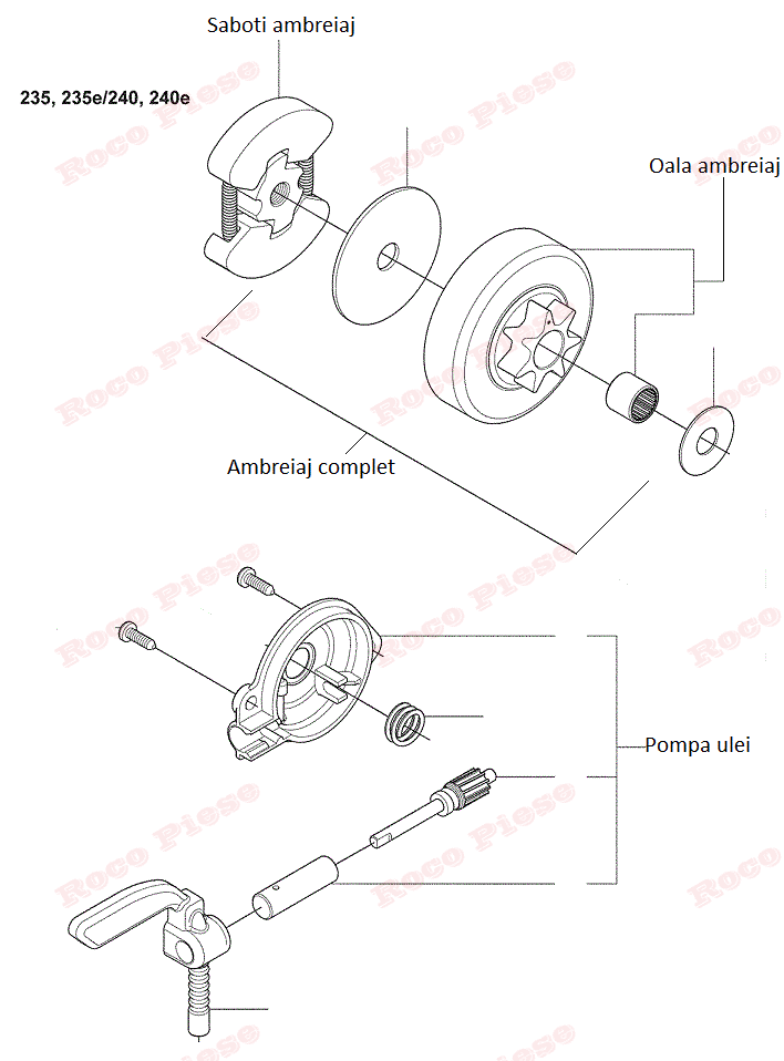 schema reparatie ambreiaj husqvarna 235
